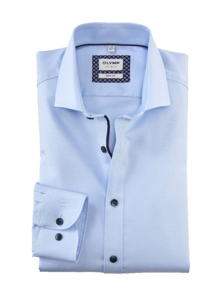 Chemise OLYMP LEVEL 5 UNI STRETCH bleu clair avec col Royal Kent en coupe étroite