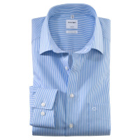 Chemise OLYMP Luxor comfort fit TWILL BANDES bleu clair avec col Nouveau Kent en coupe classique