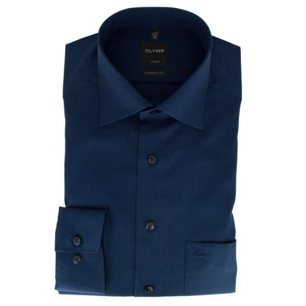 Chemise OLYMP MODERN FIT FIL À FIL bleu foncé avec col Nouveau Kent en coupe moderne