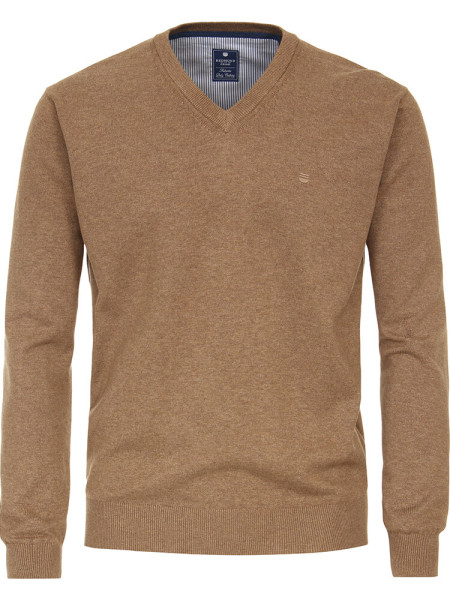 Pull Redmond REGULAR FIT MELANGE beige avec col Encolure en V en coupe classique