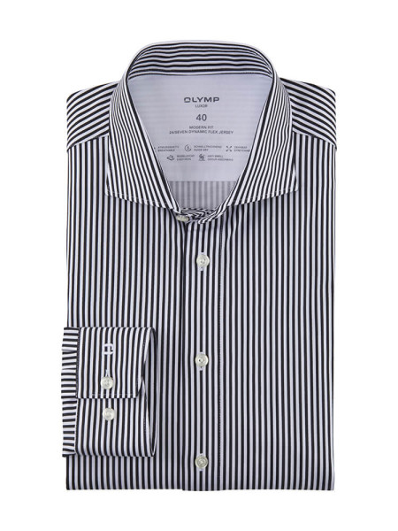 Chemise Olymp LUXOR modern fit JERSEY noir avec col Kent en coupe moderne