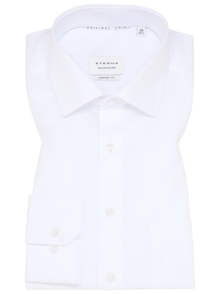 Chemise Eterna COMFORT FIT UNI POPELINE blanc avec col Kent en coupe classique