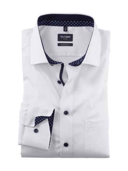 Chemise Olymp MODERN FIT UNI POPELINE blanc avec col Global Kent en coupe moderne