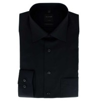 Chemise OLYMP Luxor modern fit UNI POPELINE noir avec col Nouveau Kent en coupe moderne