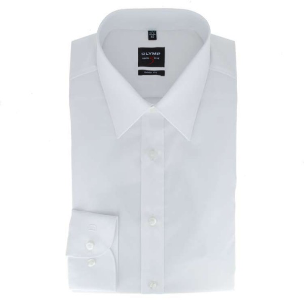 Chemise OLYMP Level Five body fit UNI POPELINE blanc avec col New York Kent en coupe étroite