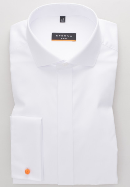 Chemise Eterna SLIM FIT TWILL blanc avec col Italien en coupe étroite