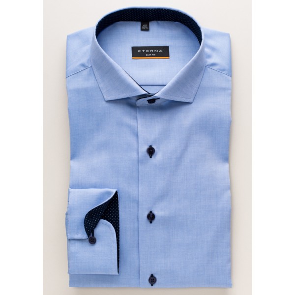 Chemise Eterna SLIM FIT BEAUX OXFORD bleu moyen avec col Italien en coupe étroite