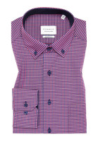 Chemise Eterna MODERN FIT VICHY POPELINE rouge avec col Button Down en coupe moderne