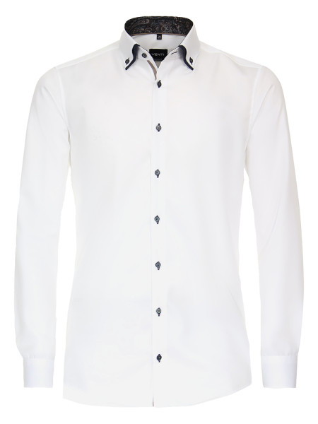Chemise Venti MODERN FIT UNI POPELINE blanc avec col Button Down en coupe moderne