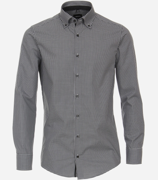 Chemise Venti MODERN FIT UNI POPELINE gris avec col Button Down en coupe moderne