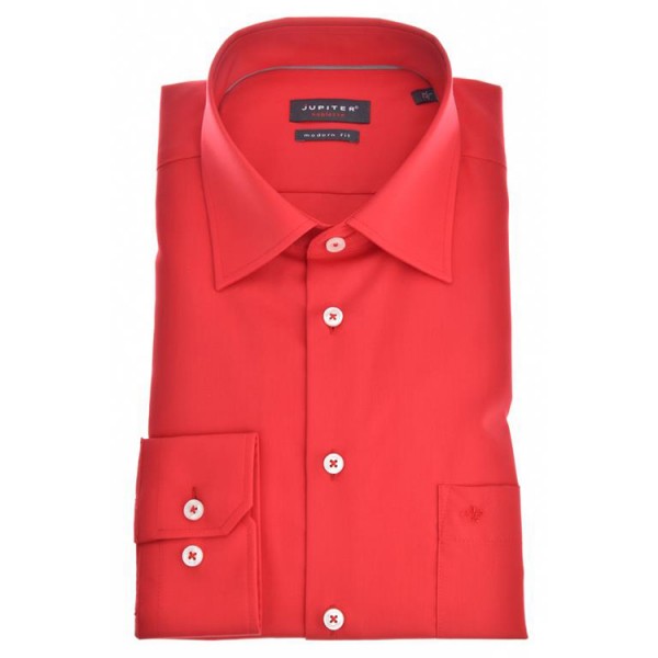 Chemise Jupiter "Popeline" rouge, col kent, coupe moderne