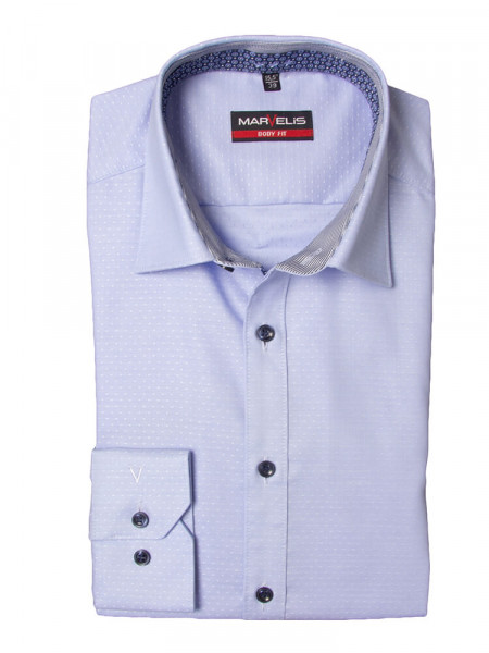 Chemise Marvelis BODY FIT PRINT bleu clair avec col New York Kent en coupe étroite