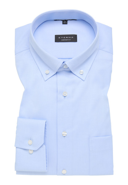 Chemise Eterna COMFORT FIT TWILL bleu clair avec col Button Down en coupe classique