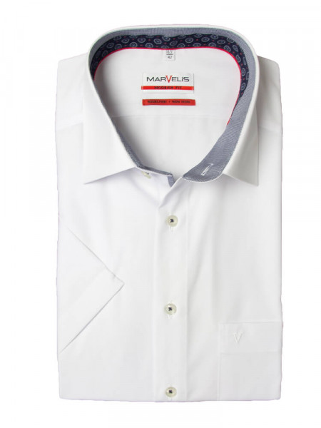 Chemise Marvelis MODERN FIT UNI POPELINE blanc avec col Nouveau Kent en coupe moderne