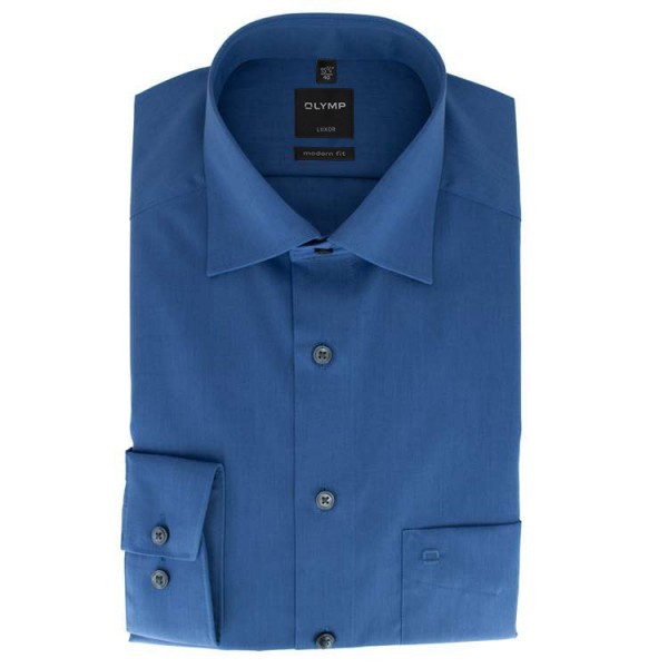 Chemise OLYMP Luxor modern fit CHAMBRAY bleu foncé avec col Nouveau Kent en coupe moderne